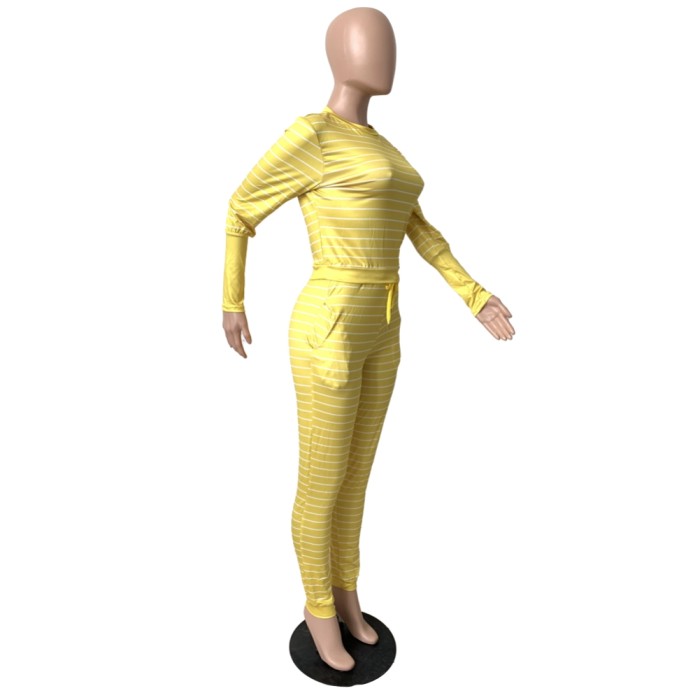Fall Striped Print Two Piece Pants Set