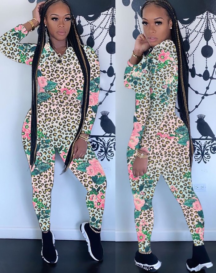 Autumn Floral Print Matching Tracksuit