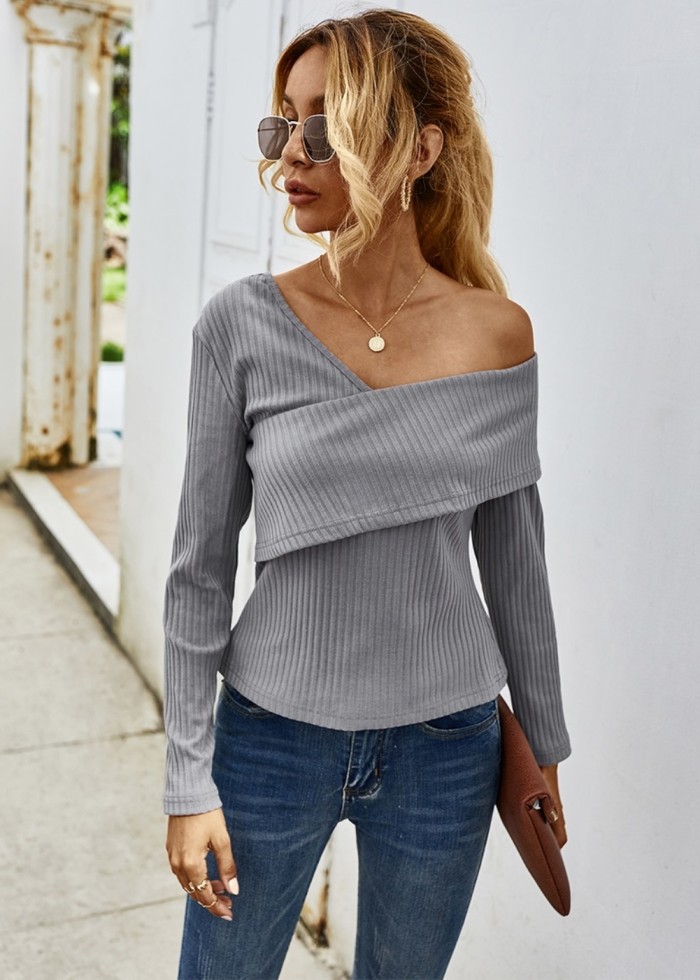 Autumn Irregular Knitted Plain Shirt