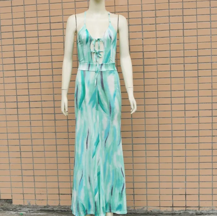 Tie Dye Green Sexy Long Dress