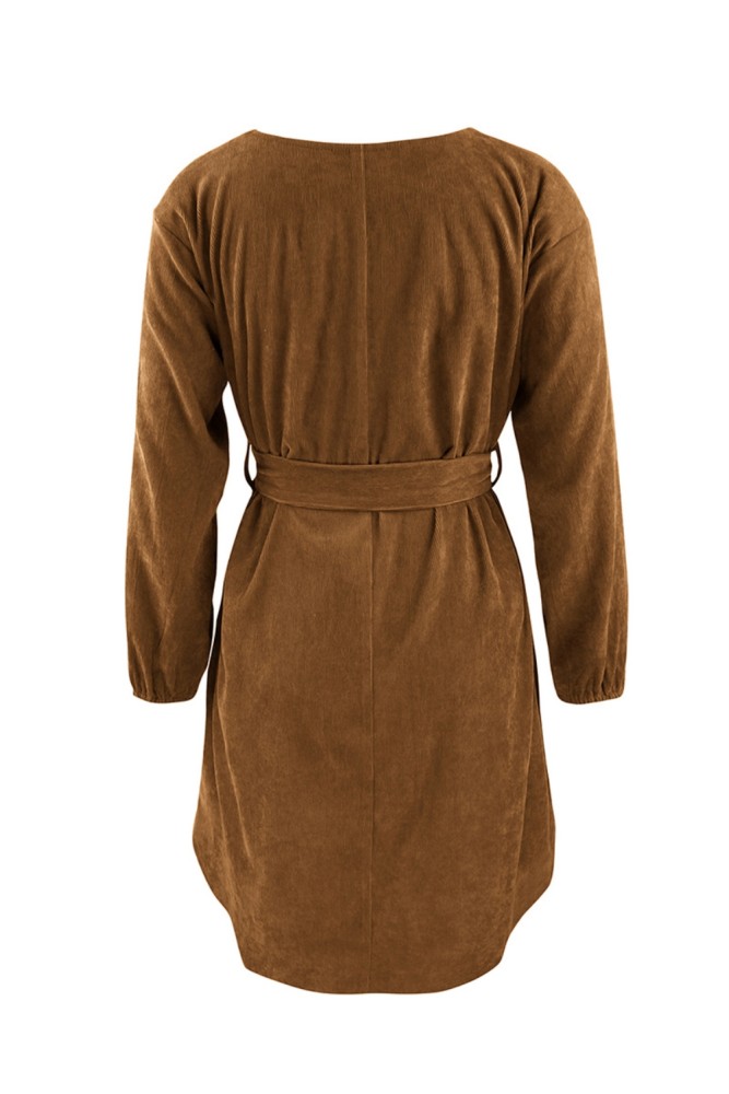 Autumn Plain Short Casual Dress with Belt