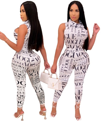 Print White Sexy Two Piece Bodycon Pants Set