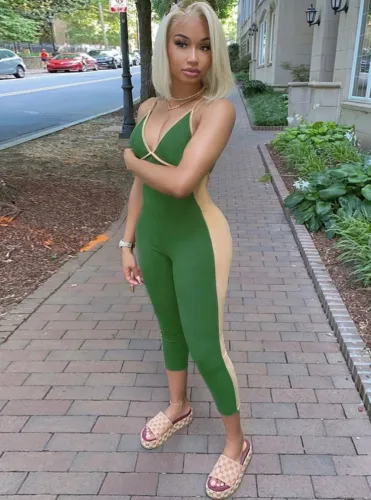 Sports Fitness Contrast Halter Jumpsuit