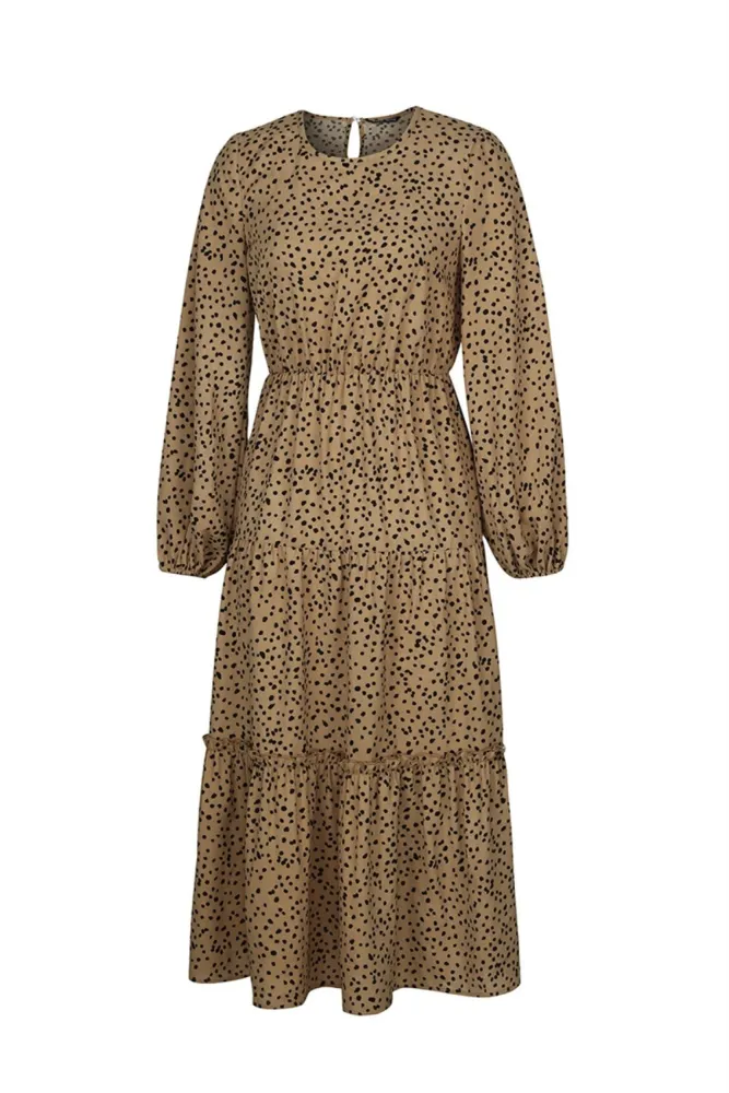 Fall Long Sleeve Square Dot Long Dress
