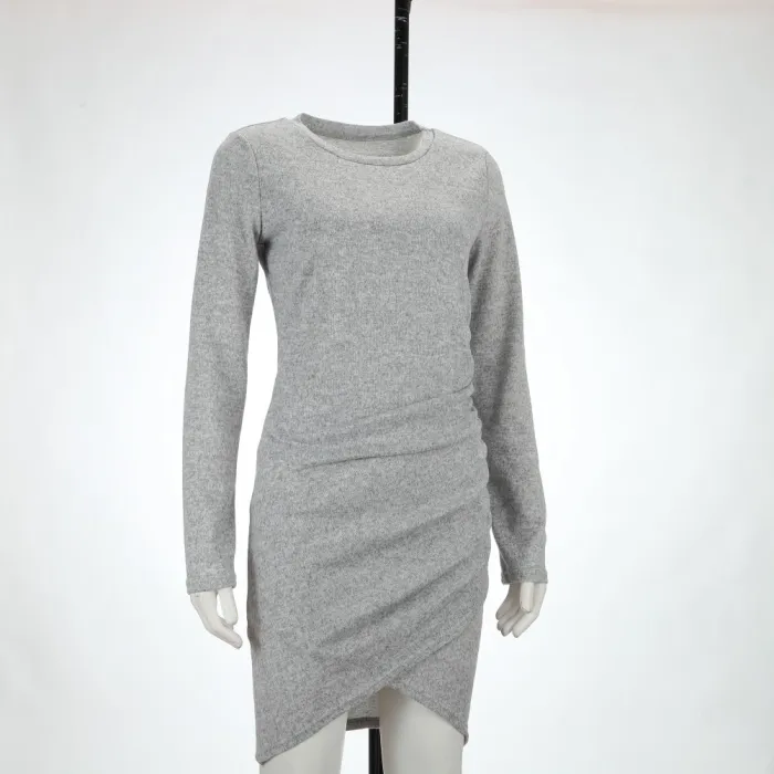 Autumn Gray Long Sleeve Ruched Wrapped Mini Dress