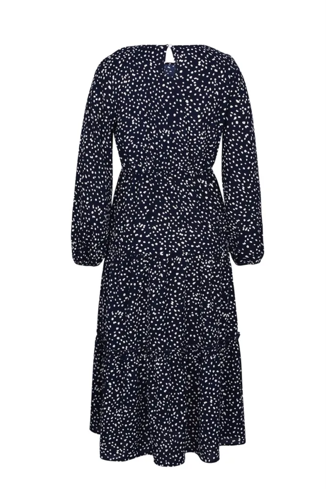 Fall Long Sleeve O Neck Dot Long Dress