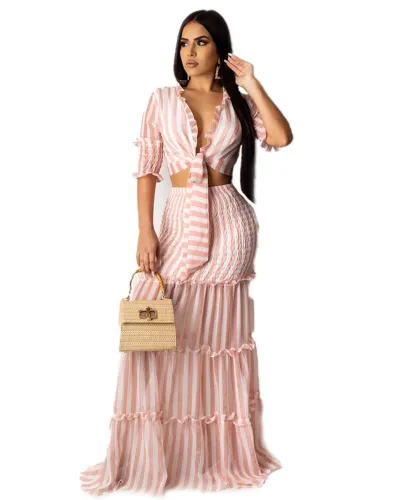 Sexy Ruffles Crop Top and Long Skirt Set