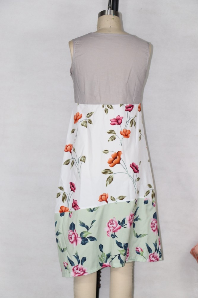 Summer Contrast Floral Sleeveless Boho Shirt Dress