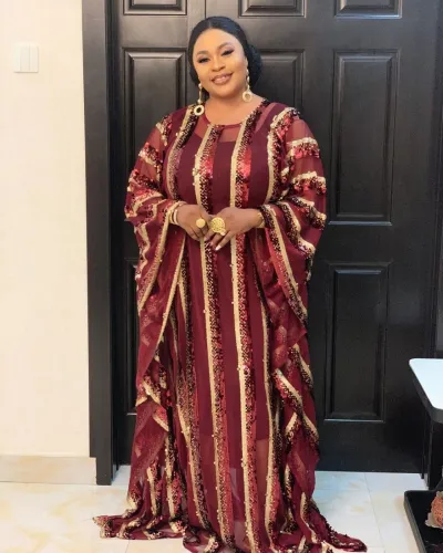 Muslim Sequins Striped Long Gown