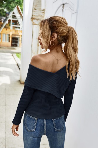 Autumn Irregular Knitted Plain Shirt