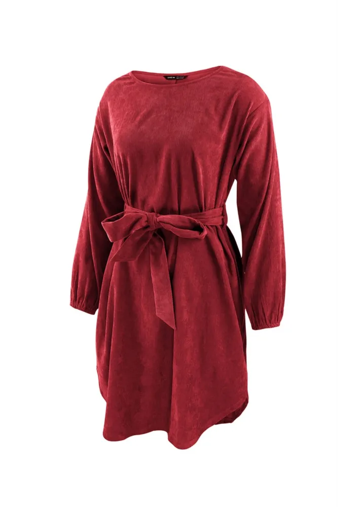 Autumn Plain Short Casual Dress with Belt