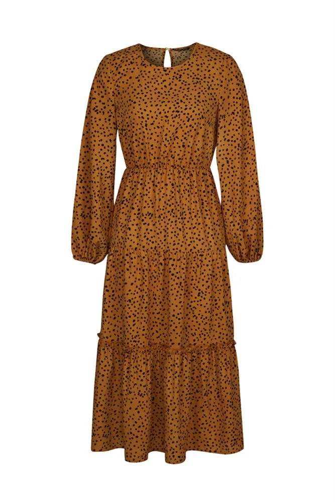 Fall Long Sleeve Square Dot Long Dress