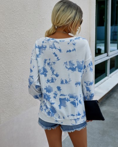 Autumn Tie Dye O Neck Long Sleeve Loose Shirt