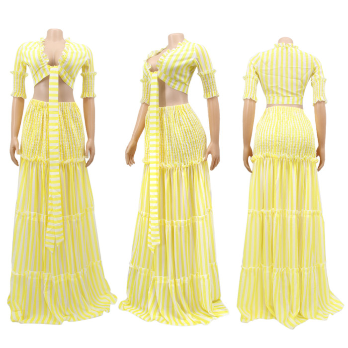 Sexy Ruffles Crop Top and Long Skirt Set