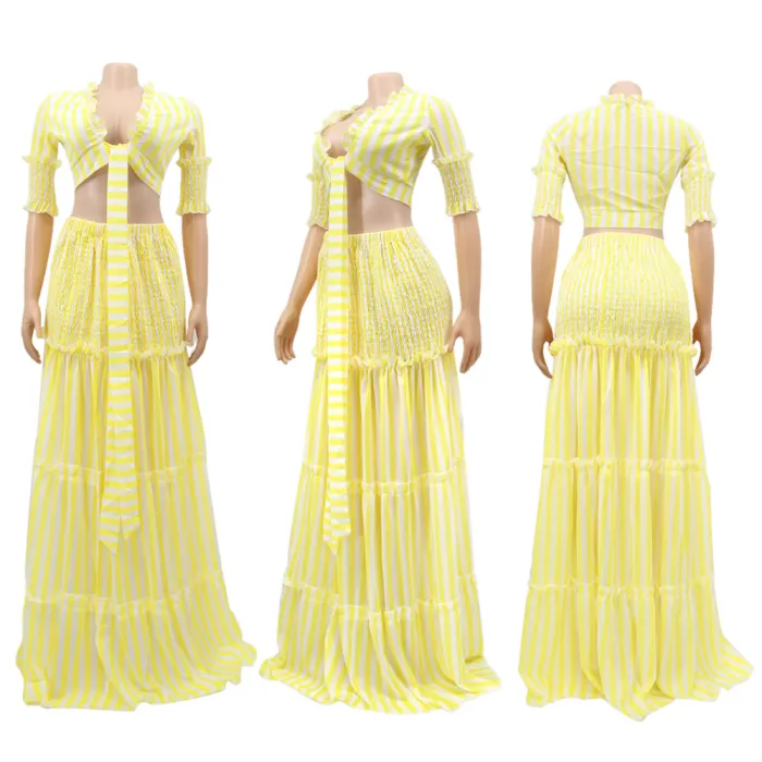 Sexy Ruffles Crop Top and Long Skirt Set