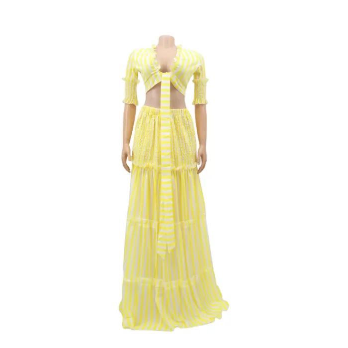 Sexy Ruffles Crop Top and Long Skirt Set