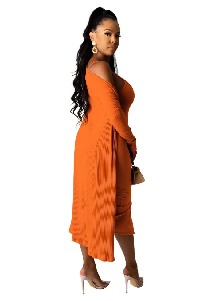 Solid Color Two Piece Dress with Matching Cardigans