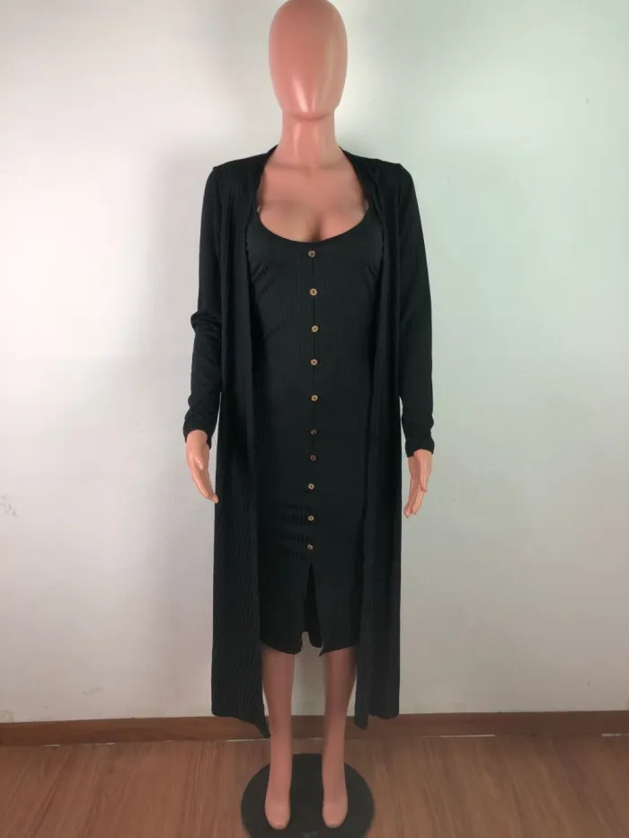 Solid Color Two Piece Dress with Matching Cardigans