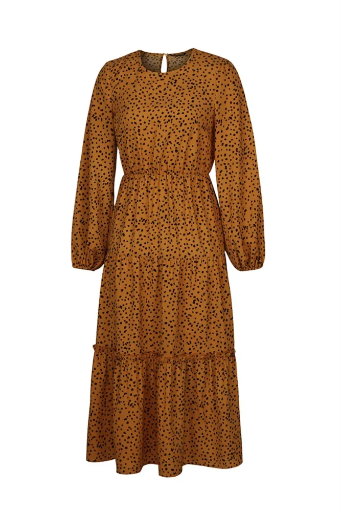 Fall Long Sleeve Square Dot Long Dress