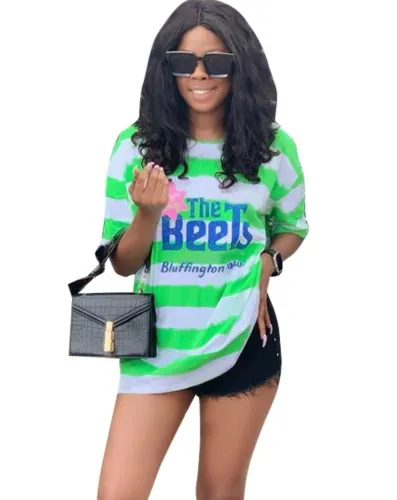 Summer Striped Print O Neck Basic Shirt