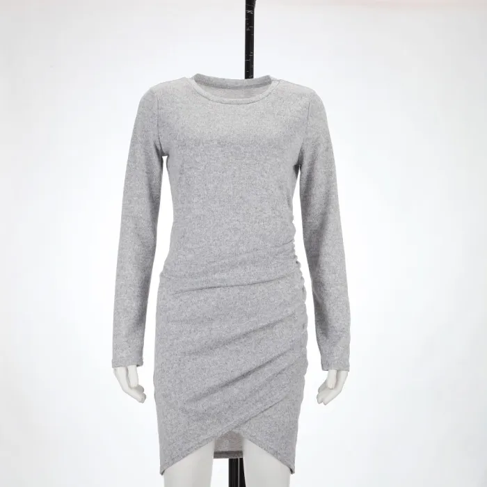 Autumn Gray Long Sleeve Ruched Wrapped Mini Dress