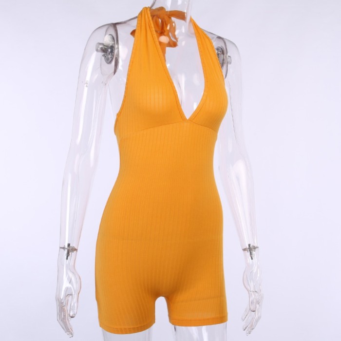 Solid Color Sexy Sports Halter Rompers