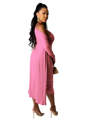 Solid Color Two Piece Dress with Matching Cardigans
