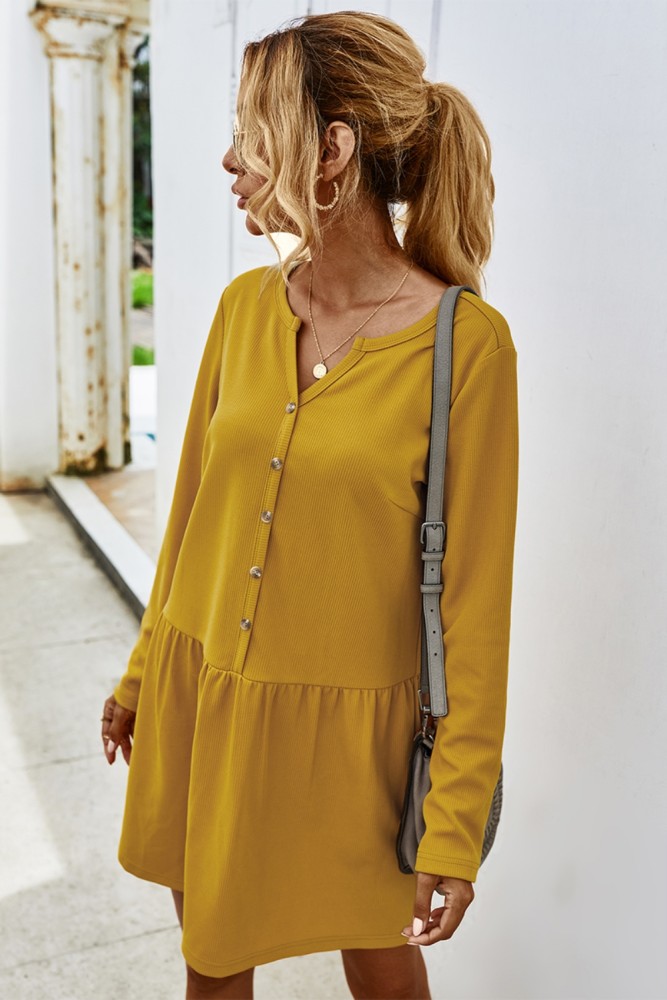 Autumn Plain Long Sleeve Short Casual Dress