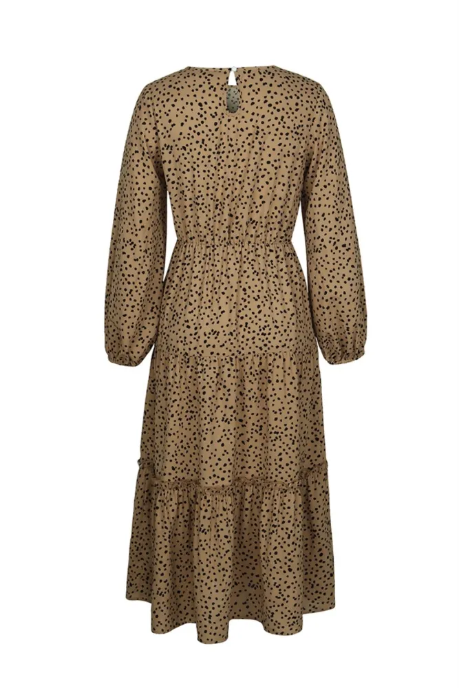 Fall Long Sleeve Square Dot Long Dress