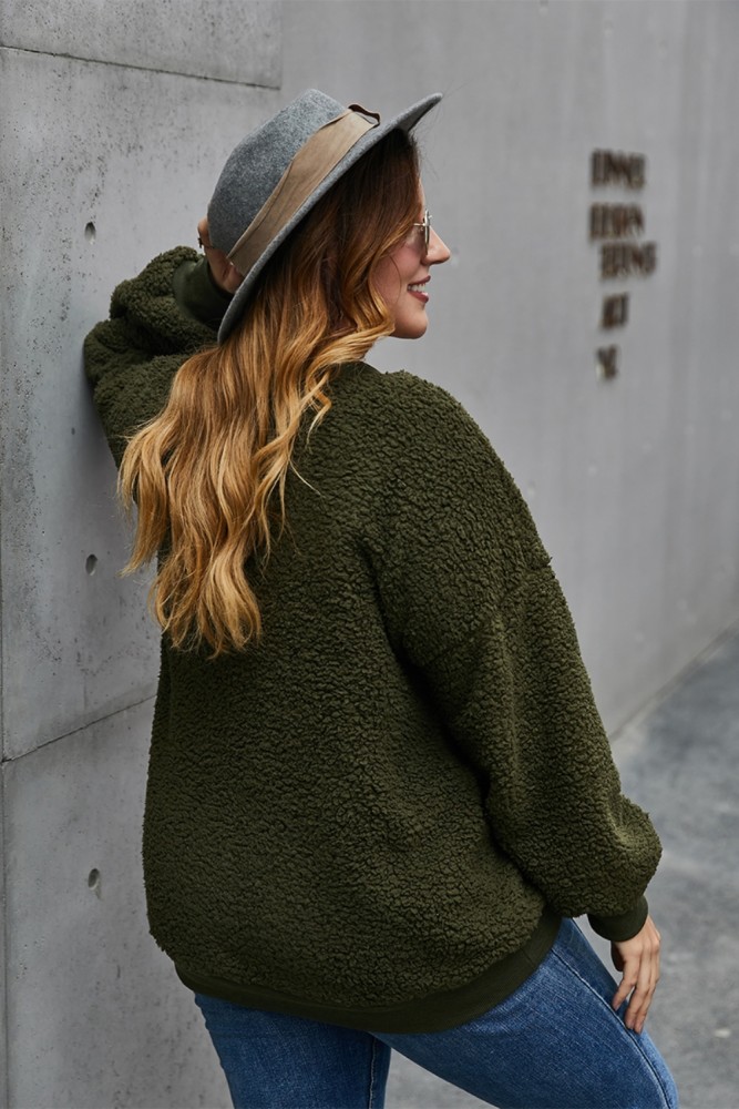 Plus Size Zipped Up Fleece Coat