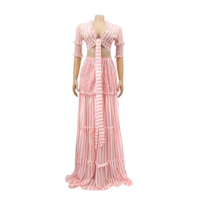 Sexy Ruffles Crop Top and Long Skirt Set