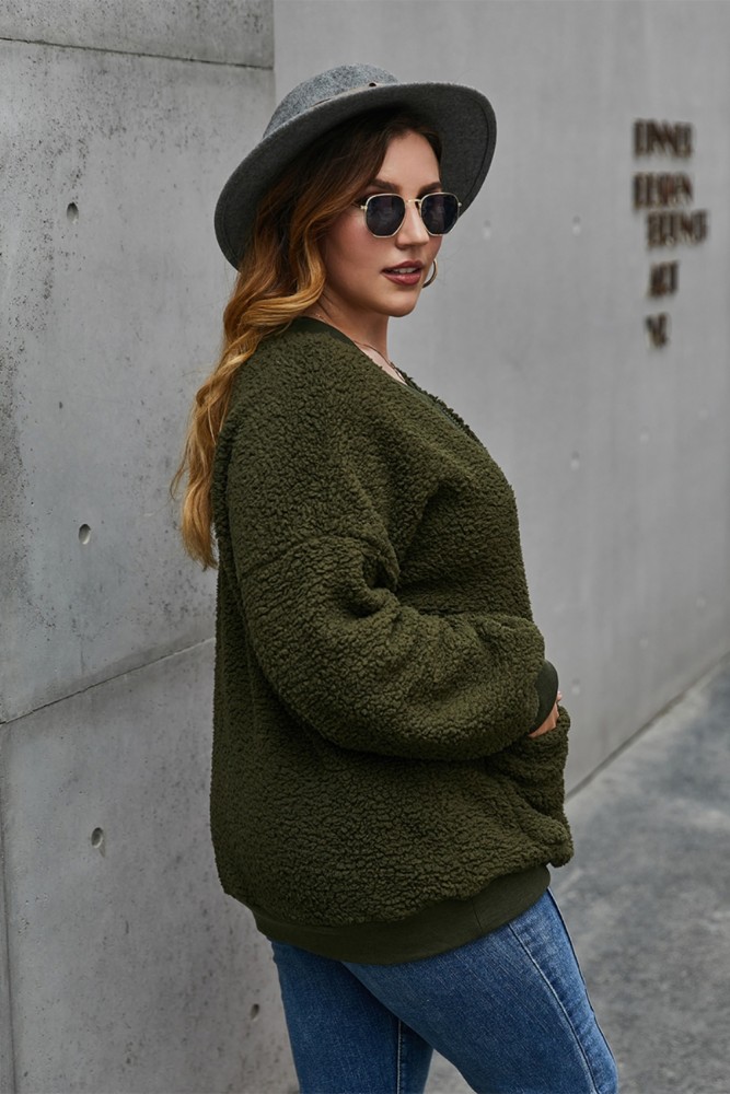 Plus Size Zipped Up Fleece Coat