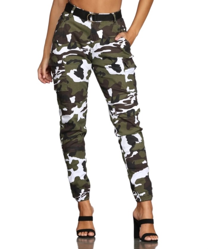 Casual High Waist Camou Track Pants