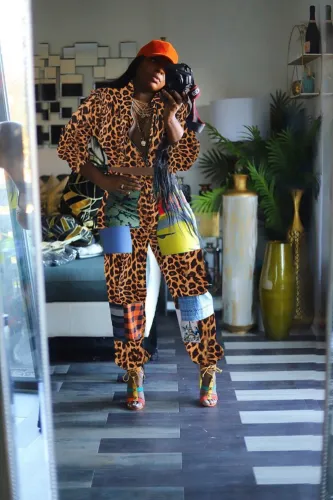 Casual Print Two Piece Matching Crop Top and Pants Set
