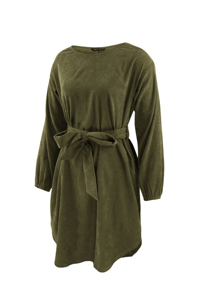 Autumn Plain Short Casual Dress with Belt