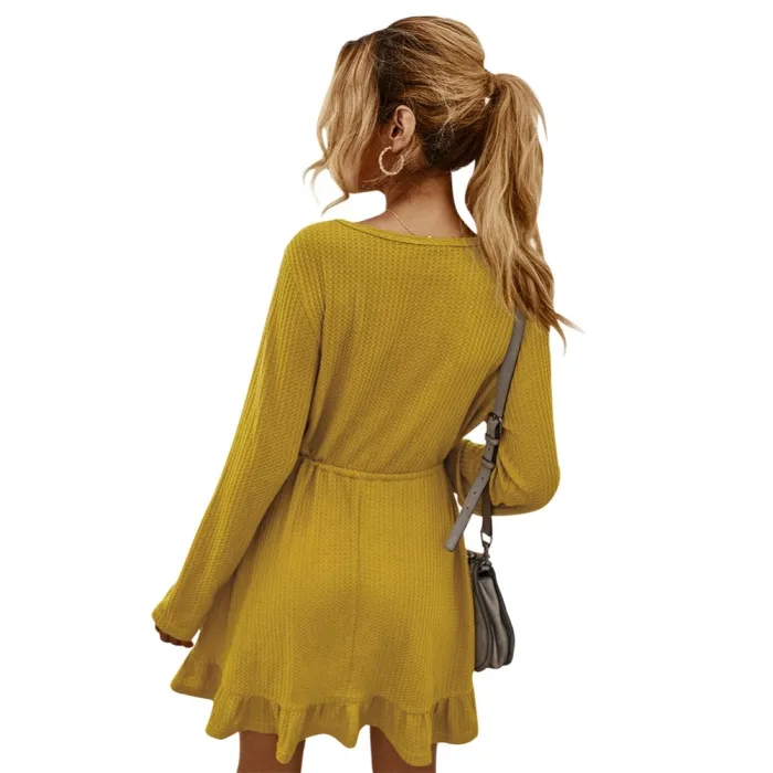 Autumn Knitted Plain Short Casual Dress