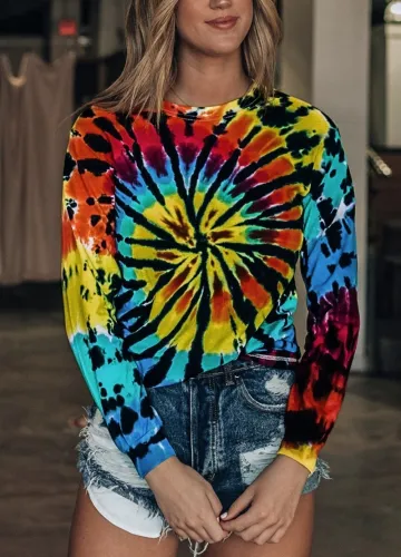 Fall Tie Dye O Neck Shirt with Full Sleeves