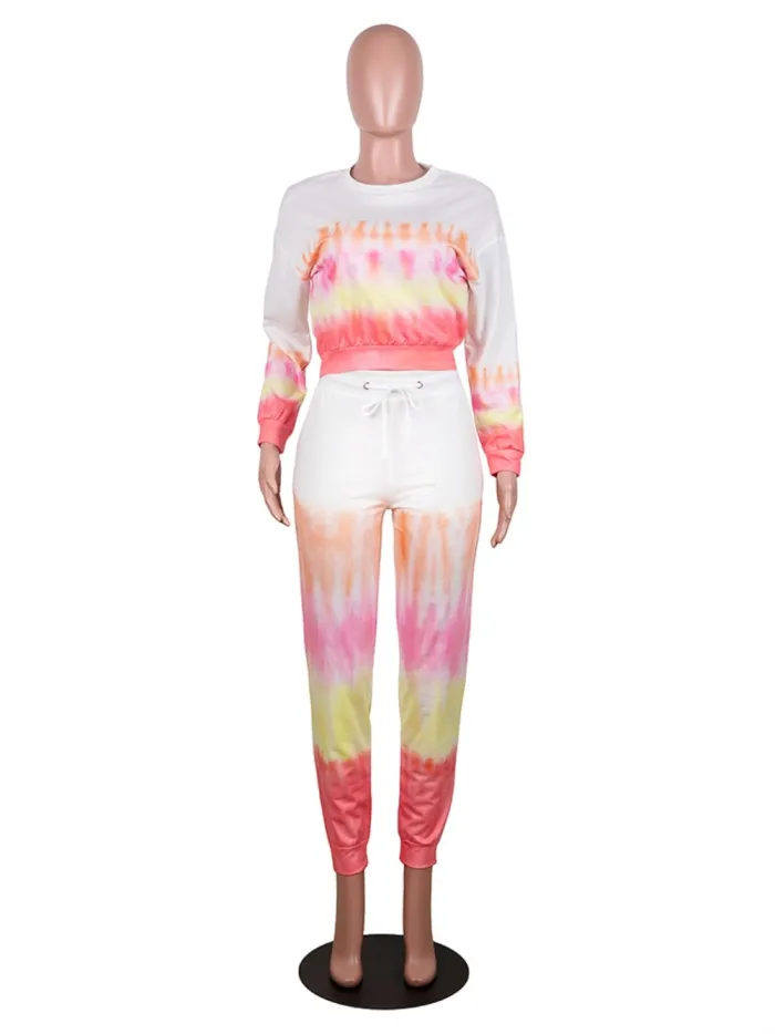 Autumn Tie Dye Matching Top and Pants Lounge Wear