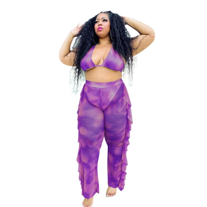Plus Size Tie Dye Bra and Pants Set