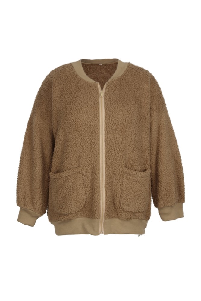 Plus Size Zipped Up Fleece Coat