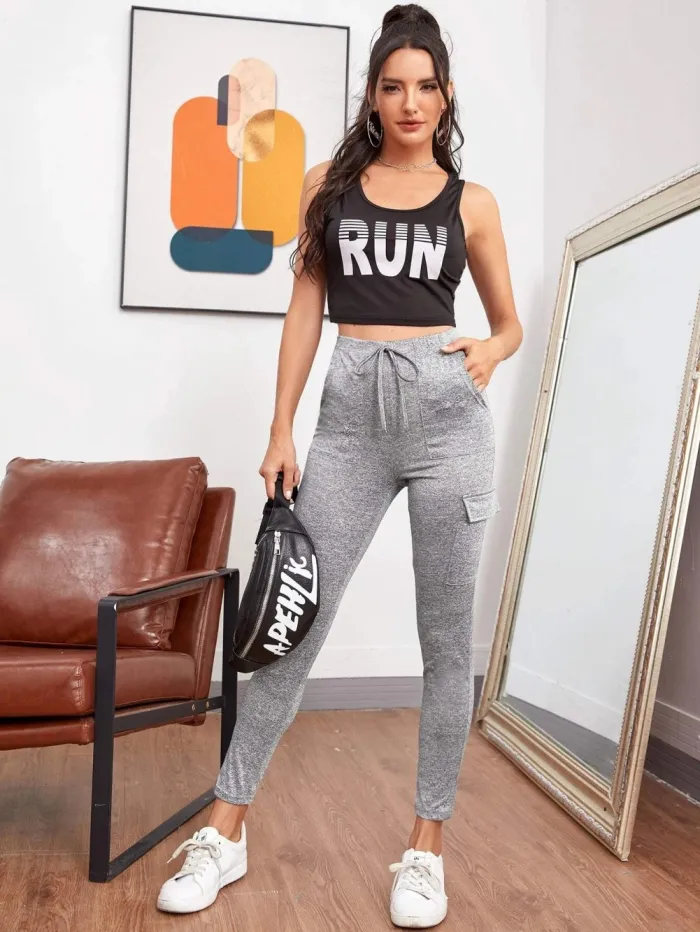 Gray High Waist Pocket Jogging Pants