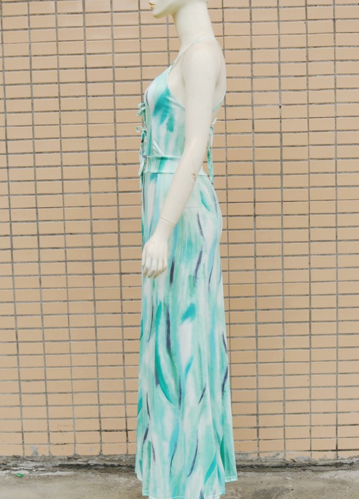 Tie Dye Green Sexy Long Dress