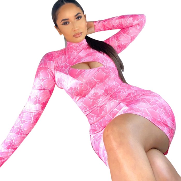 Sexy Cut Out Tie Dye Mini Dress with Full Sleeves