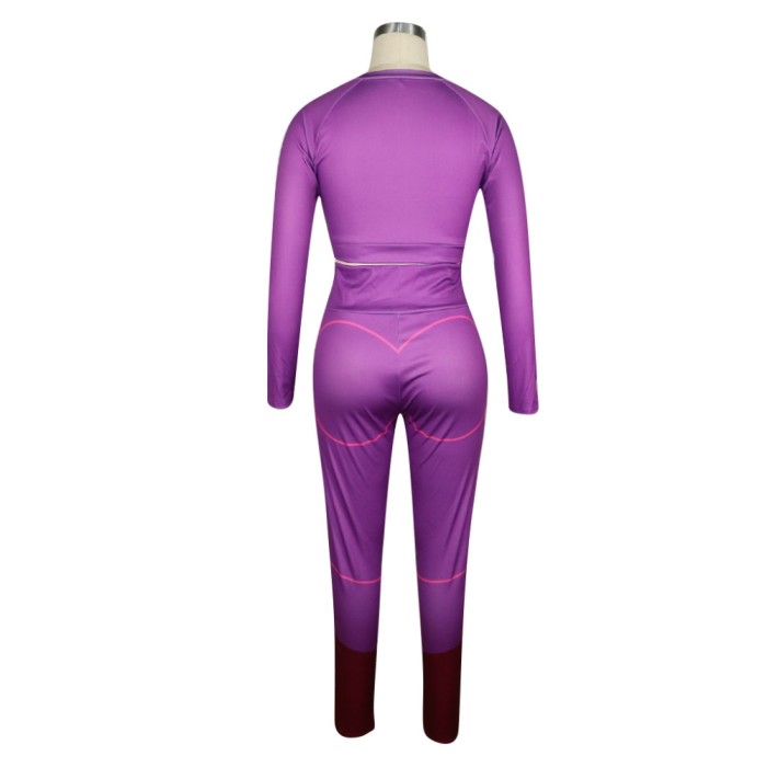 Autumn Sports Matching Crop Top and High Waist Legging Set