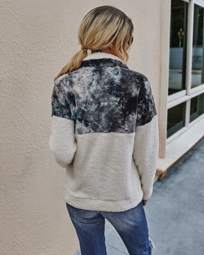 Autumn Tie Dye Pocket Plush Hoodie Top