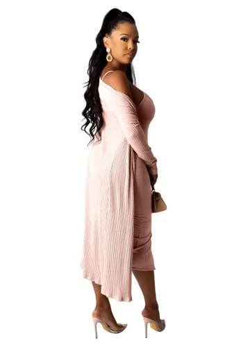 Solid Color Two Piece Dress with Matching Cardigans