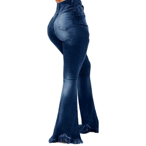 Bell Bottom High Waist Ripped Fringe Jeans