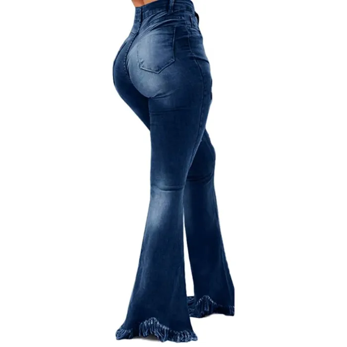 Bell Bottom High Waist Ripped Fringe Jeans