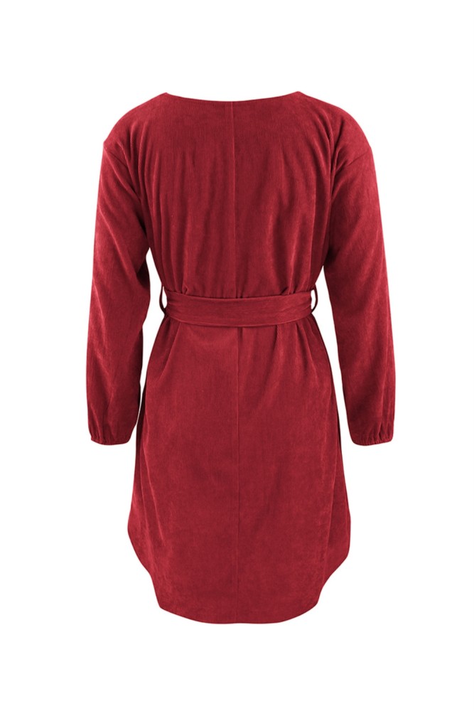 Autumn Plain Short Casual Dress with Belt