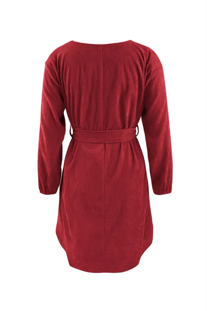 Autumn Plain Short Casual Dress with Belt